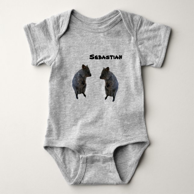 Sebastian Name With 2 Aussie Quokka, Baby Bodysuit (Front)