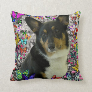 Sebastian the Welsh Corgi in Butterflies Cushion