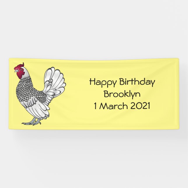 Sebright chicken cartoon illustration banner (Horizontal)
