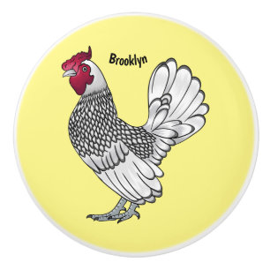 Sebright chicken cartoon illustration  ceramic knob