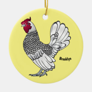 Sebright chicken cartoon illustration ceramic tree decoration