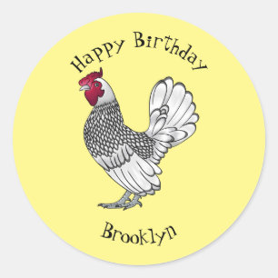 Sebright chicken cartoon illustration classic round sticker