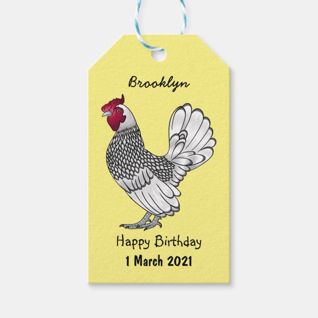 Sebright chicken cartoon illustration  gift tags (Front)