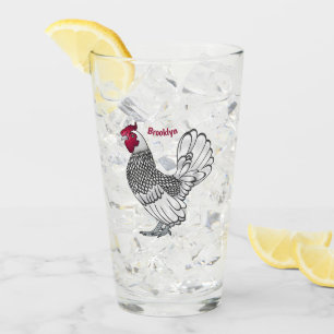 Sebright chicken cartoon illustration glass