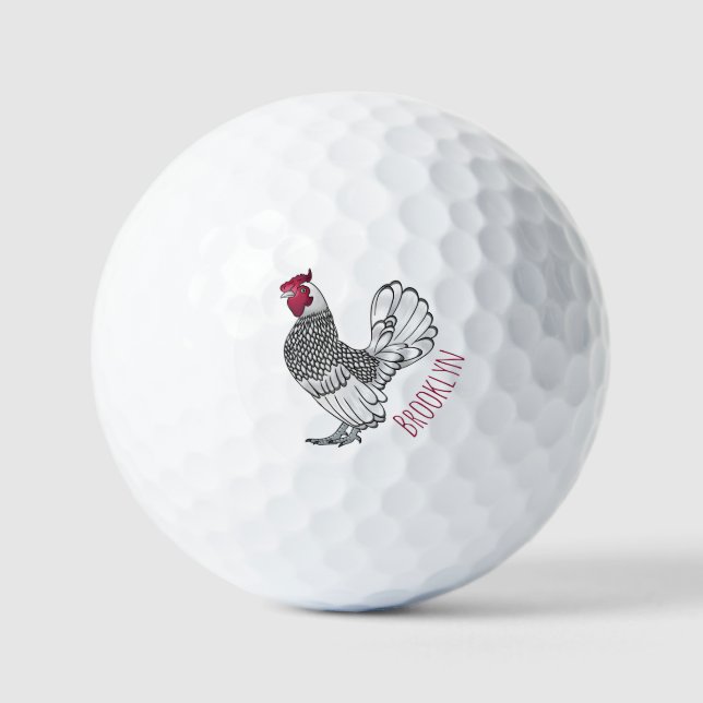 Sebright chicken cartoon illustration golf balls (Front)