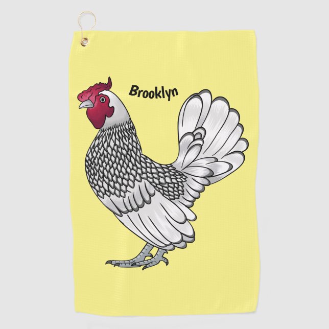 Sebright chicken cartoon illustration golf towel (Front)