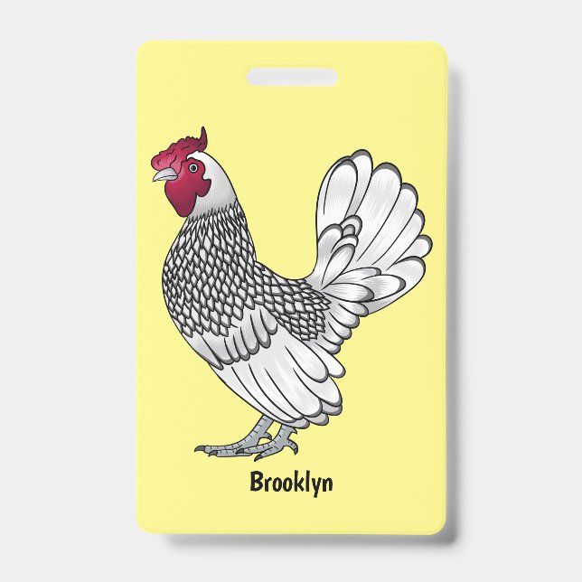 Sebright chicken cartoon illustration ID badge (Front)
