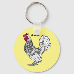 Sebright chicken cartoon illustration key ring