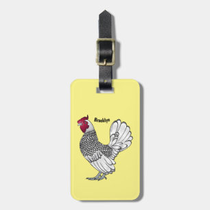 Sebright chicken cartoon illustration luggage tag