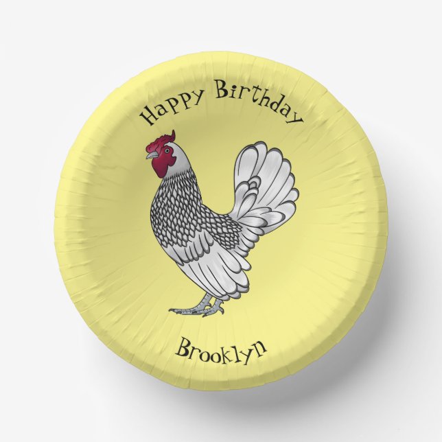 Sebright chicken cartoon illustration paper plate (Front)