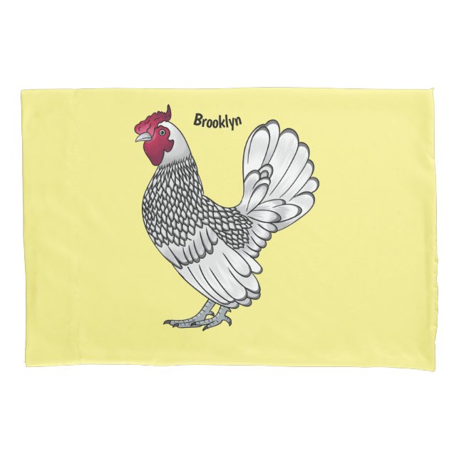 Sebright chicken cartoon illustration pillowcase (Front)