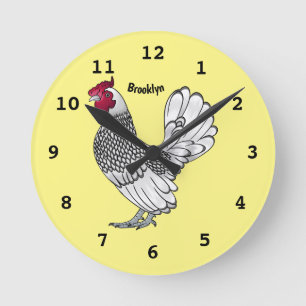 Sebright chicken cartoon illustration round clock