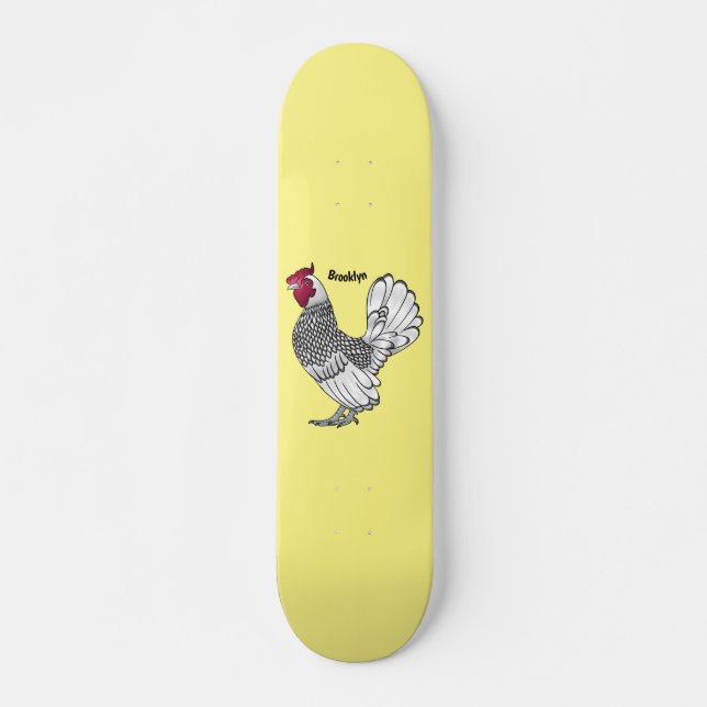 Sebright chicken cartoon illustration  skateboard (Front)