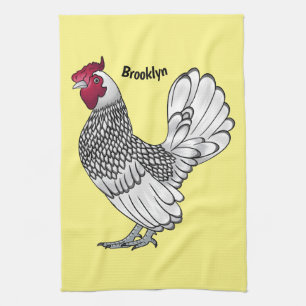 Sebright chicken cartoon illustration tea towel