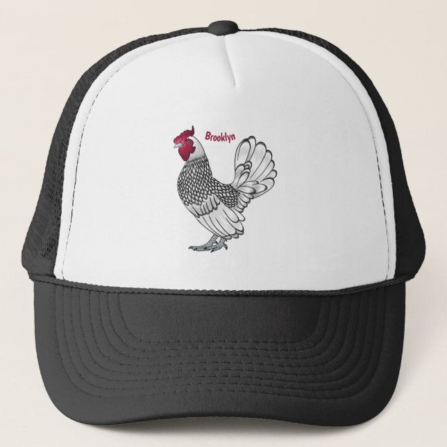 Sebright chicken cartoon illustration  trucker hat (Front)