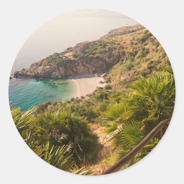 Secluded beach in Lo Zingaro, Sicily Classic Round Sticker (Front)