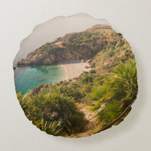 Secluded beach in Lo Zingaro, Sicily Round Cushion