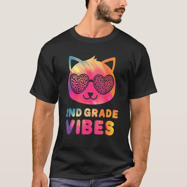 Second 2nd Grade Vibes Colourful Cat Kitty Girl Le T-Shirt (Front)