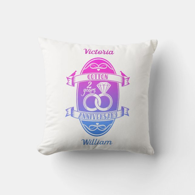Second 2nd wedding anniversary traditional cotton cushion (Front)