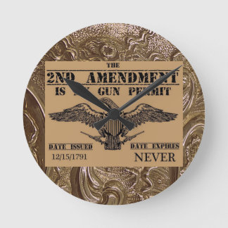 SECOND AMENDMENT GUN PERMIT ROUND CLOCK