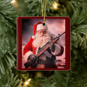  Second Amendment Santa Funny Christmas Ceramic Ornament