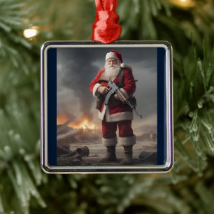 Second Amendment Santa Funny Christmas Metal Tree Decoration