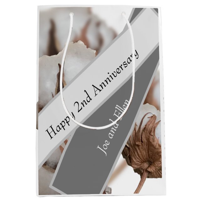 Second Anniversary with Cotton plant Medium Gift Bag (Front)