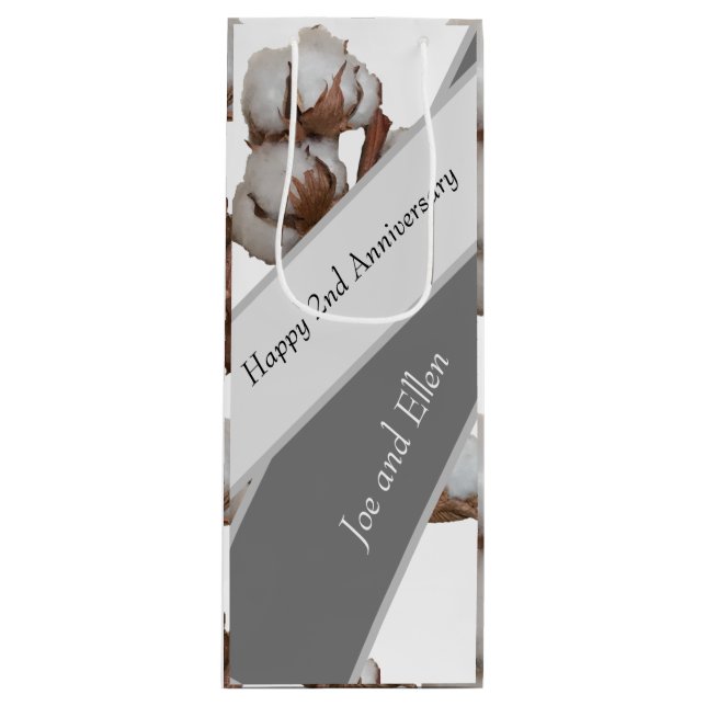 Second Anniversary with Cotton plant Wine Gift Bag (Front)