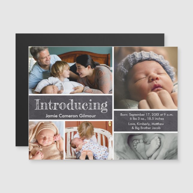 Second Baby Birth Photo Collage Announcement (Front/Back)