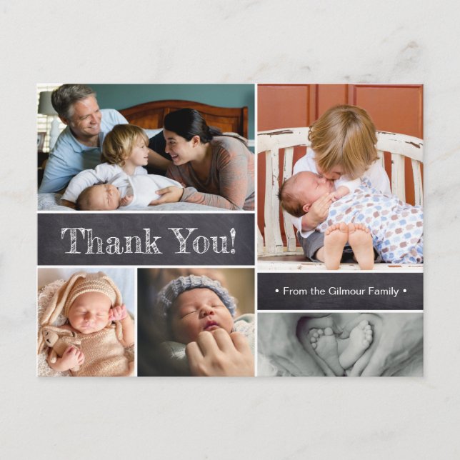 Second Baby Birth Photo Collage thank you Announcement Postcard (Front)