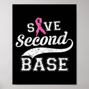 Second Base Pink Ribbon Breast Cancer Awareness  Poster