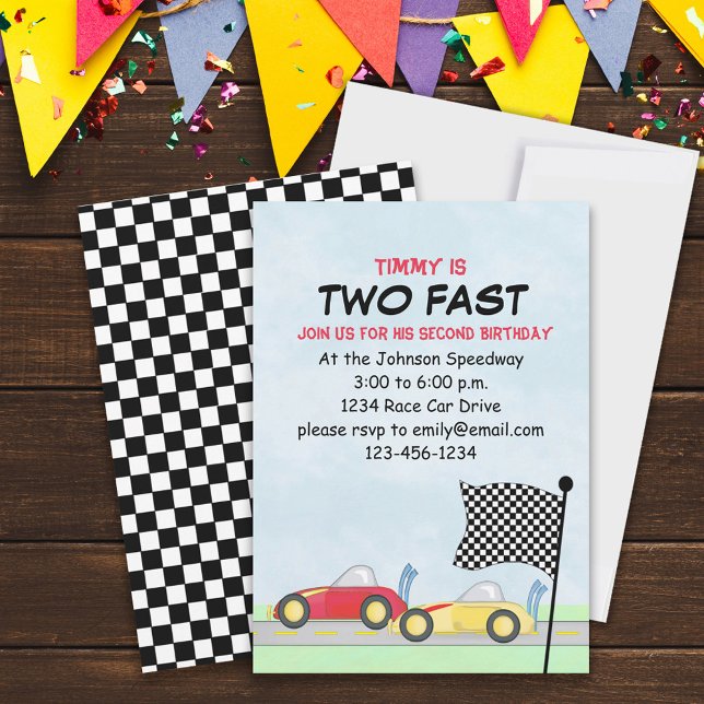 Second Birthday Boys Race Cars Cute Two Fast Invitation (Creator Uploaded)
