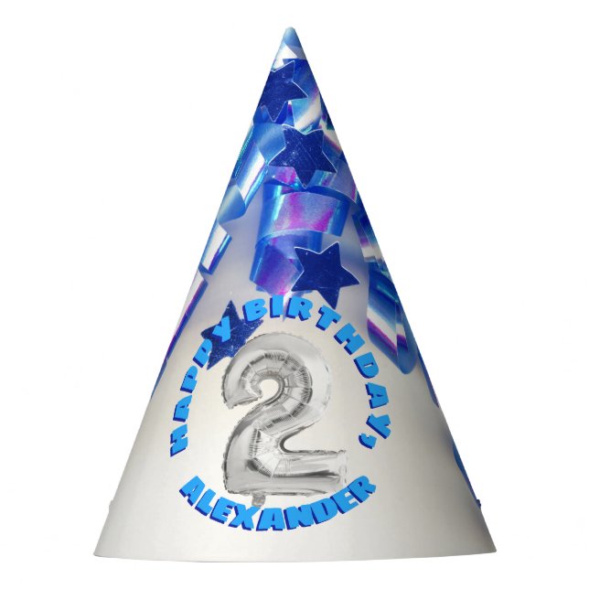 Second Birthday Boys Two Year Old Party Hat (Front)