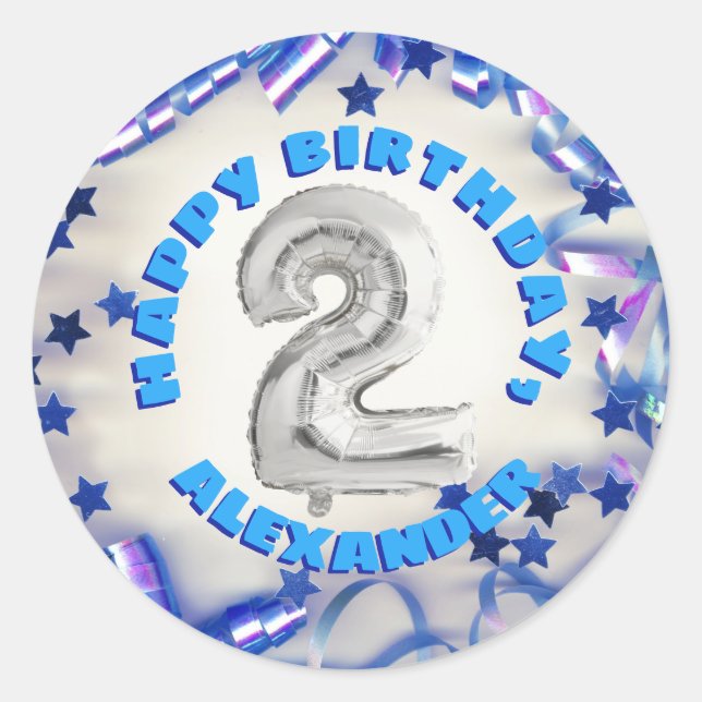 Second Birthday Boys Two Years Old Party Classic Round Sticker (Front)