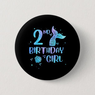 Second Birthday Girl Mermaid 2nd Toddlers Back to 6 Cm Round Badge
