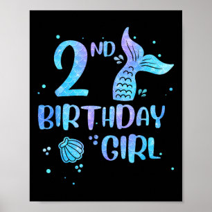 Second Birthday Girl Mermaid 2nd Toddlers Back To Poster