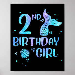 Second Birthday Girl Mermaid 2nd Toddlers Back to Poster