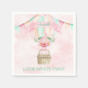 Second Birthday Hot Air Balloon Mint Pink Peach Napkin