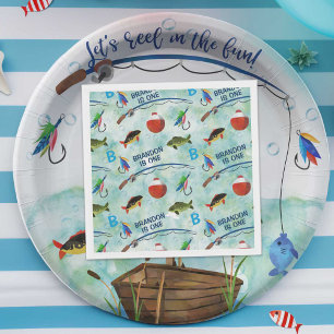 Second birthday o-fish-ally fishing themed party napkin