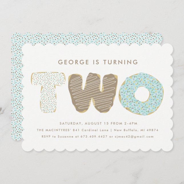 Second Birthday Party Doughnut Theme Invitations (Front/Back)