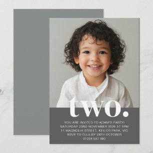 Second Birthday Photo Invitation in Grey