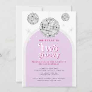 Second Birthday Pink Fuchsia Retro Disco arch  Invitation