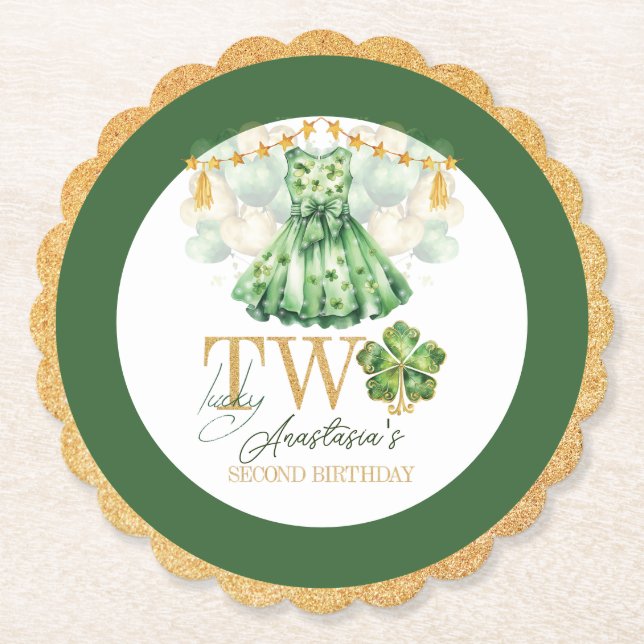 Second Birthday St Patrick's Day Personalised Paper Coaster (Front)