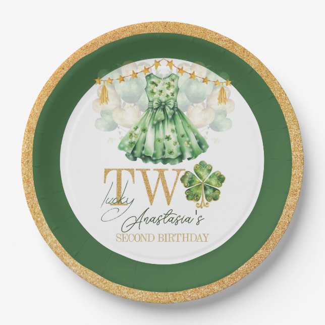 Second Birthday St Patrick's Day Personalised Paper Plate (Front)