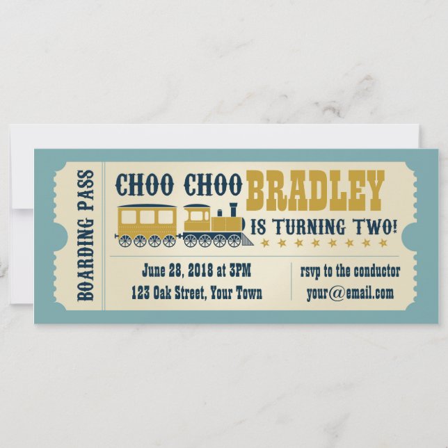 Second Birthday Train Ticket Invitation (Front)