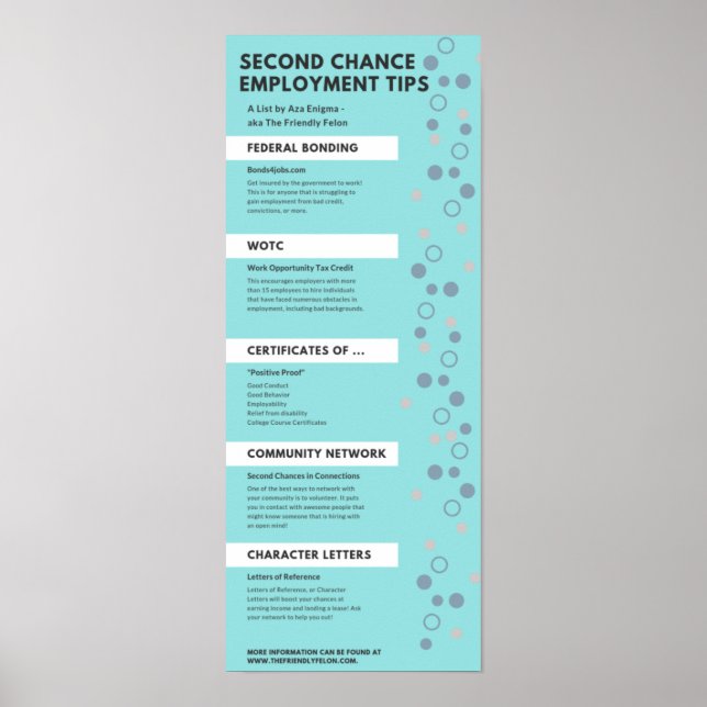 Second Chance Employment Tips Felon Friendly Info Poster (Front)