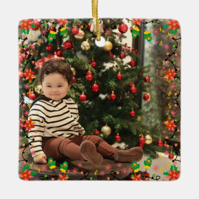 Second Christmas Custom Family Photo Text Template Ceramic Ornament (Front)