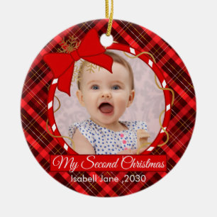 Second Christmas Custom Family Photo Text Template Ceramic Tree Decoration