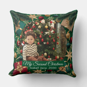 Second Christmas Custom Family Photo Text Template Cushion