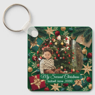 Second Christmas Custom Family Photo Text Template Key Ring